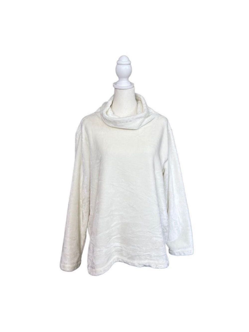 DKNY White Soft Fleece Turtleneck Long Sleeve High Low Pullover Size Medium